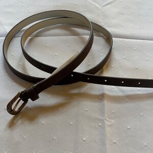 Kohl's Dark Brown Leather Belt with Twisted Brass-Tone Buckle